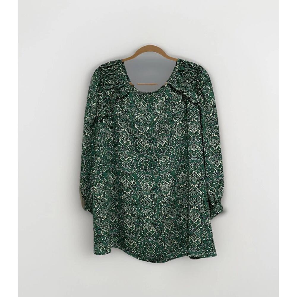 Max Studio Size 2X Green Paisley 3/4 Sleeve Lightweight Blouse Top Spring